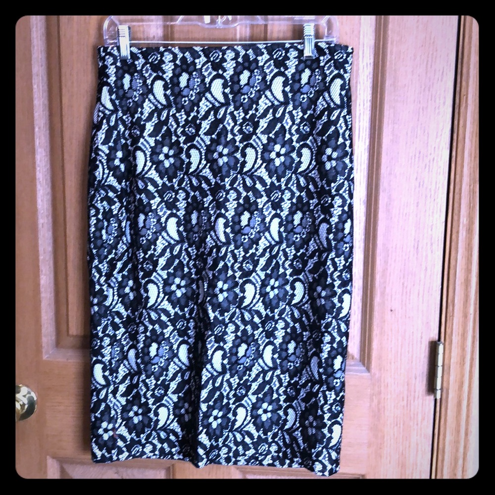 Black and white lace pencil skirt.